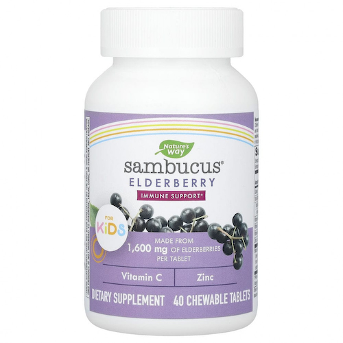 Nature's Way, Sambucus, стандартизированная бузина для детей, 40 жевательных таблеток #1