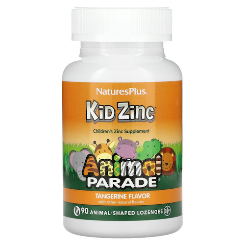 NaturesPlus, Source of Life, Animal Parade, Kid Zinc, пастилки с цинком для детей, натуральный вкус мандарина, 90 пастилок в форме животных #1