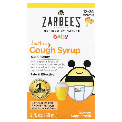 Zarbee's, детский успокаивающий сироп от кашля, для детей от 12 до 24 месяцев, вкус натурального персика и меда, 59 мл (2 жидк. унции) #1