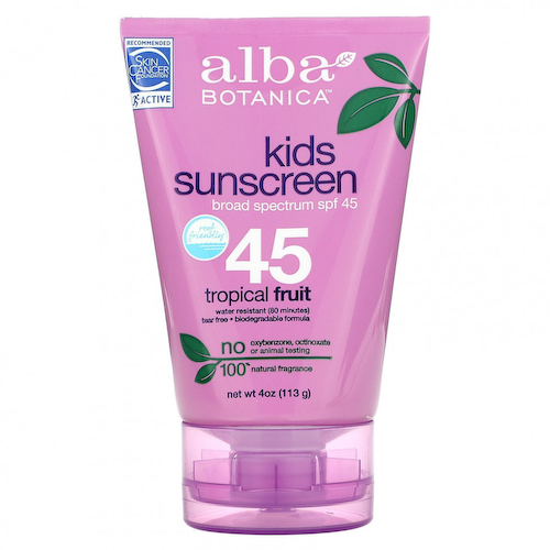 Alba Botanica, Детский солнцезащитный крем, тропические фрукты, SPF 45, 4 унции (113 г) #1