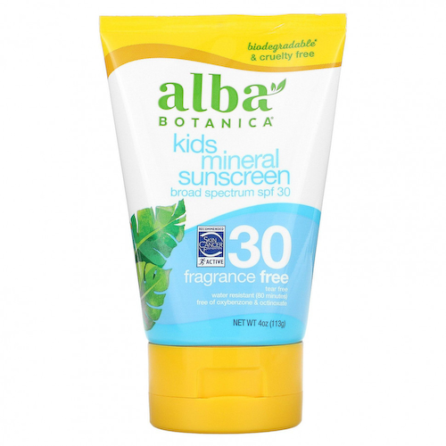 Alba Botanica, минеральный солнцезащитный крем для детей, SPF 30, без отдушек, 113 г (4 унции) #1