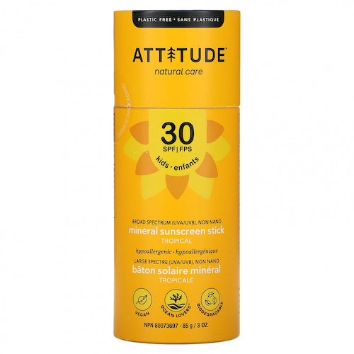 ATTITUDE, Для детей, минеральный солнцезащитный стик, SPF 30, тропический, 85 г (3 унции) #1