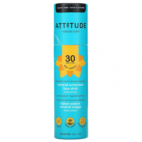 ATTITUDE, Для детей, солнцезащитный крем с минералами, SPF 30, без запаха, 30 г (1 унция) #1