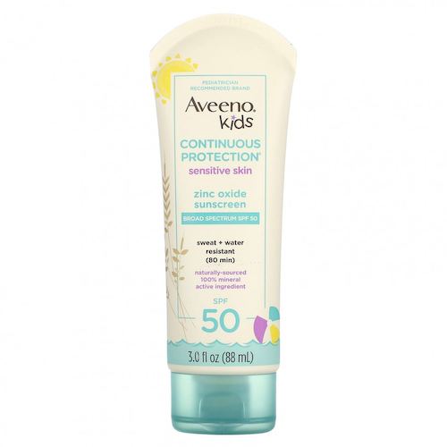 Aveeno, Для детей, солнцезащитное средство с оксидом цинка для постоянной защиты, для чувствительной кожи, SPF 50, 88 мл (3 жидк. Унции) #1