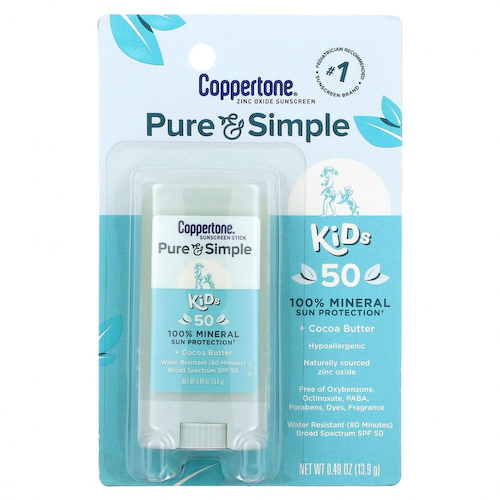 Coppertone, Pure & Simple, Kids, солнцезащитный стик для детей, SPF 50, какао-масло, 13,9 г (0,49 унции) #1