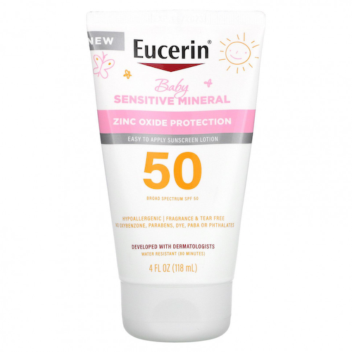 Eucerin, Для детей, минеральный солнцезащитный лосьон для чувствительной кожи, SPF 50, без отдушек, 118 мл (4 жидк. Унции) #1
