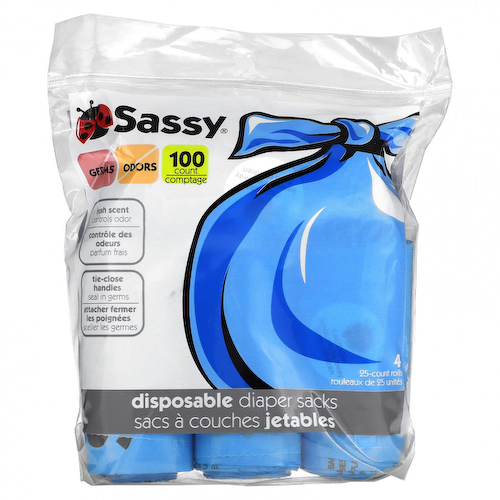 Sassy, Одноразовые мешки для подгузников, 100 мешков, рулоны по 4–25 штук #1