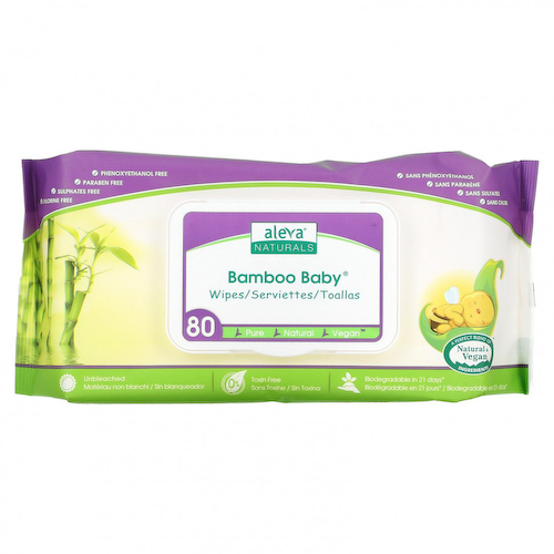 Aleva Naturals, Bamboo Baby, влажные салфетки, без запаха 80 салфеток #1