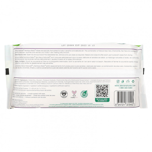 Aleva Naturals, Bamboo Baby, влажные салфетки, без запаха 80 салфеток #1