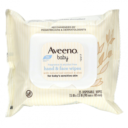 Aveeno, Салфетки для рук и лица для малышей, 25 одноразовых салфеток #1