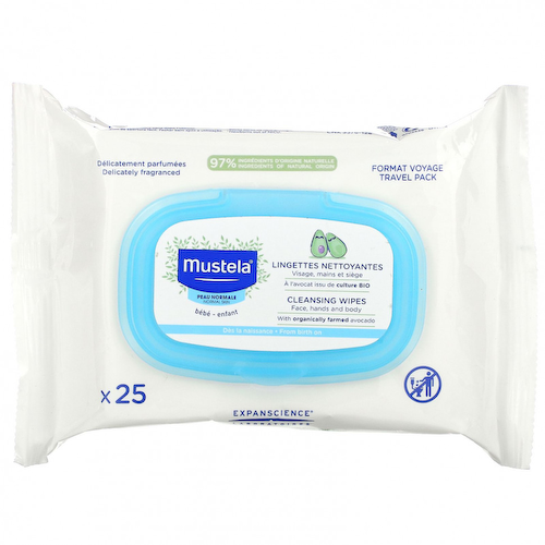 Mustela, для детей, очищающие салфетки для лица, рук и тела, с авокадо, для нормальной кожи, 25 штук #1