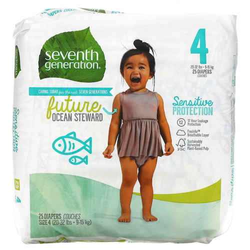 Seventh Generation, Подгузники для чувствительной защиты, размер 4, 20–32 фунта, 25 подгузников #1