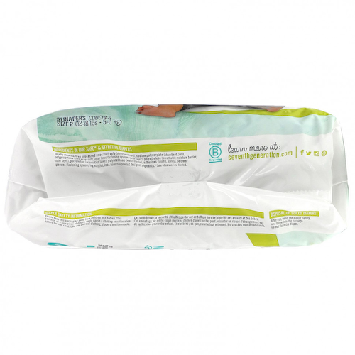 Seventh Generation, Sensitive Protection Diapers, Size 2, 12- 18 lbs, 31 Diapers #1