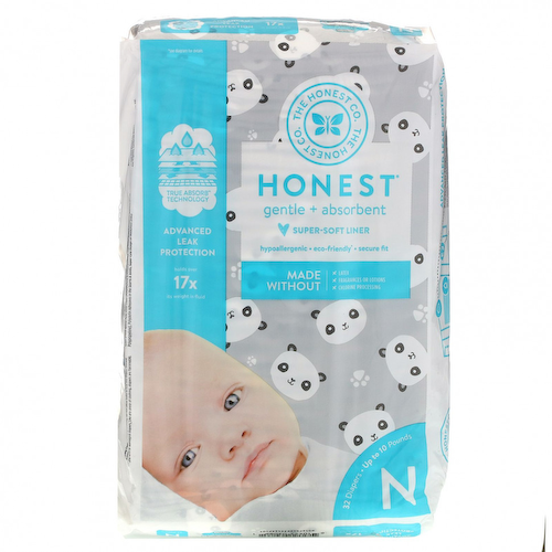 The Honest Company, Honest Diapers, Super-Soft Liner, Newborn, Pandas, Up to 10 Pounds, 32 Diapers #1