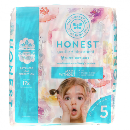 The Honest Company, Honest, подгузники, размер 5, вес более 27 фунтов, цветы розы, 20 подгузников #1