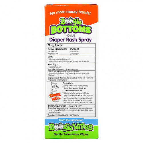 Boogie Wipes, No-Rub Diaper Rash Spray Fragrance-Free, 1.7 fl oz (49 ml) #1