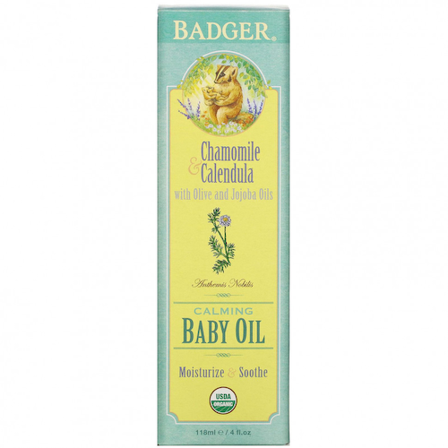Badger Company, Успокаивающее детское масло, ромашка и календула с оливковым маслом и маслами жожоба, 4 жидких унции (118 мл) #1