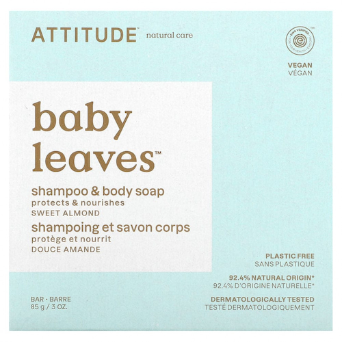 ATTITUDE, Baby Leaves, шампунь и мыло для тела, сладкий миндаль, 85 г (3 унции) #1