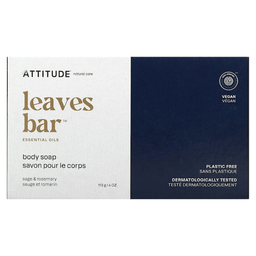 ATTITUDE, Leaves Bar, мыло для тела, шалфей и розмарин, 113 г (4 унции) #1
