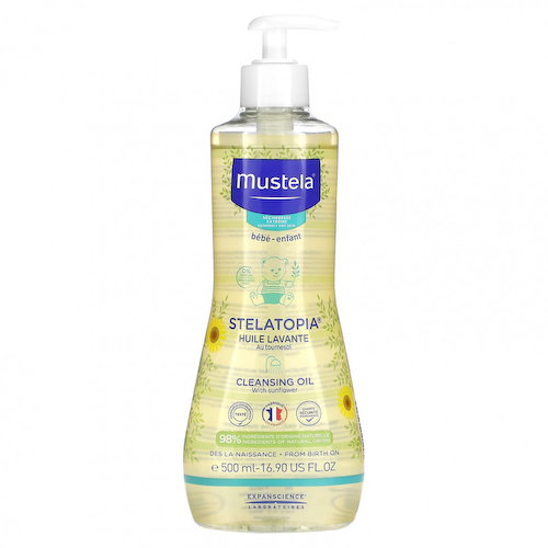 Mustela, Stelatopia, очищающее масло с подсолнечником, для очень сухой кожи, без отдушек, 500 мл (16,9 жидк. Унции) #1