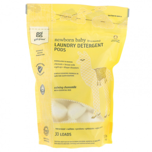 Grab Green, Laundry Detergent Pods, Newborn Baby, Calming Chamomile with Essential Oils, 0-4 Months, 30 Loads, 1.05 lbs (480 g) #1