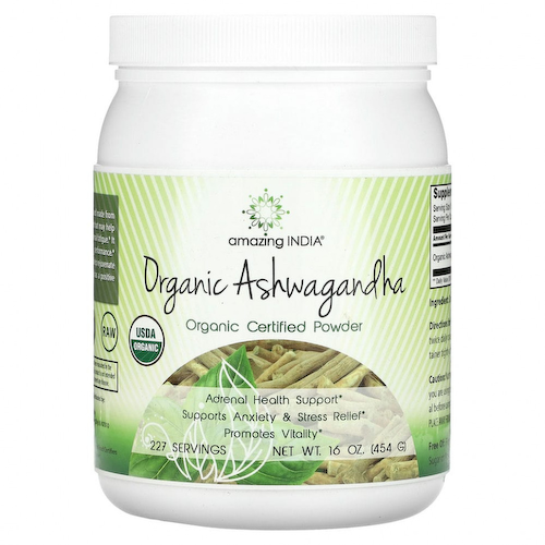 Amazing India, Organic Ashwagandha, сертифицированный органический порошок, 454 г (16 унций) #1