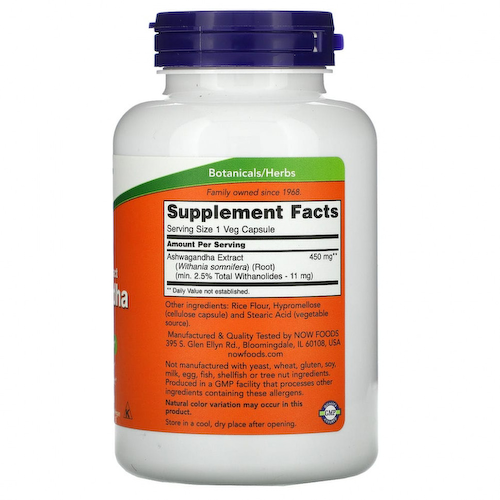 NOW Foods, стандартизованный экстракт ашвагандхи, 450 мг, 180 растительных капсул #1