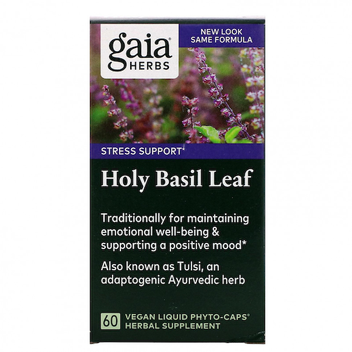Gaia Herbs, лист базилика священного, 60 веганских фито-капсул с жидкостью #1