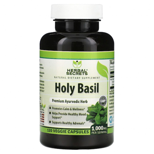 Herbal Secrets, Базилик священный, 500 мг, 120 растительных капсул #1