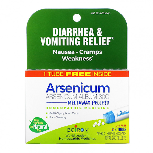 Boiron, Arsenicum, Средство от диареи и рвоты, гранулы Meltaway, 30C, 3 пробирки, 80 гранул в каждой #1