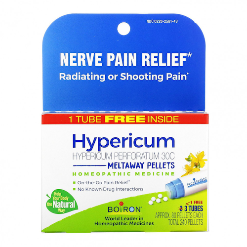 Boiron, Hypericum, средство для снятия нервной боли, гранулы Meltaway, 30C, 3 тюбика, 80 гранул в каждой #1