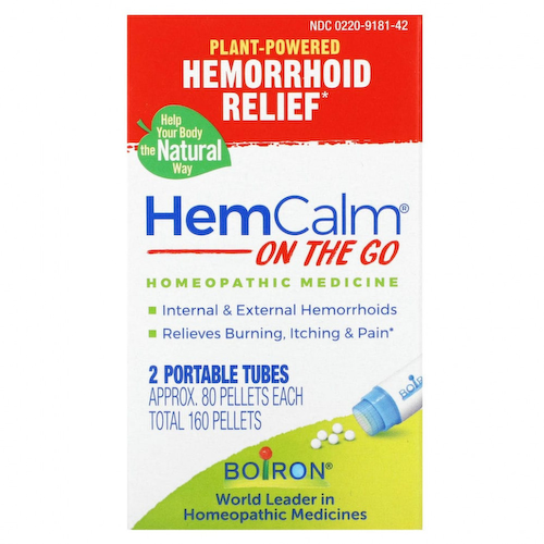 Boiron, HemCalm On The Go, средство от геморроя, 2 переносные тубы, прибл. 80 гранул каждая #1