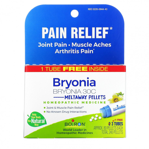 Boiron, Bryonia, Обезболивающее, гранулы Meltaway, 30C, 3 тюбика, 80 гранул в каждой #1