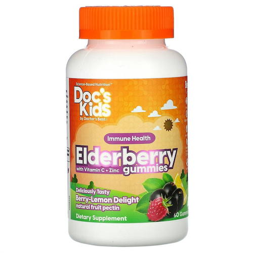Doctor's Best, Doc's Kids, жевательные таблетки с бузиной, витамином C и цинком, со вкусом ягод и лимона, 60 жевательных таблеток #1