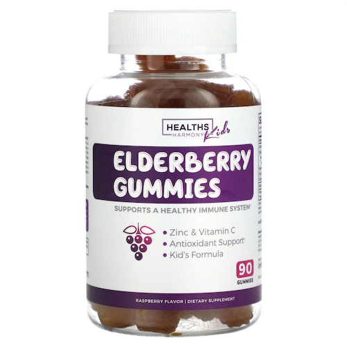 Healths Harmony, Для детей, жевательные мармеладки с бузиной, малина`` 90 жевательных таблеток #1