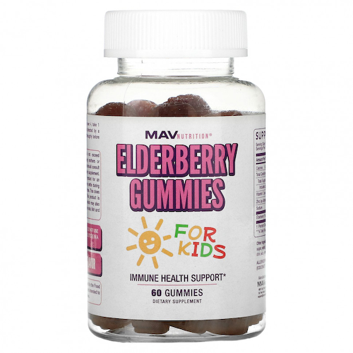 MAV Nutrition, Жевательные мармеладки с бузиной, для детей, с малиной, 60 жевательных таблеток #1