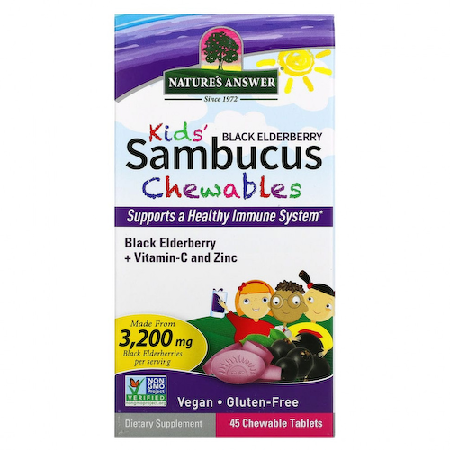 Nature's Answer, Kid's Sambucus, жевательные таблетки из черной бузины с витамином C и цинком, 45 жевательных таблеток #1