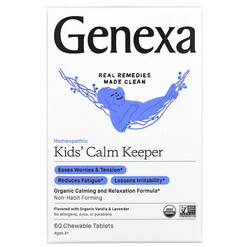 Genexa, Children's Calm Keeper, успокаивает и расслабляет, для детей от 3 лет, ваниль и лаванда, 60 жевательных таблеток #1