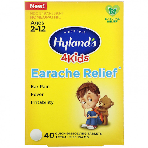 Hyland's, 4 Kids, Средство от боли в ухе, возраст 2-12, 40 быстро растворяющихся таблеток #1