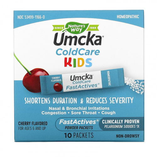 Nature's Way, Umcka, ColdCare Kids, FastActives, для детей от 6 лет, с вишневым вкусом, 10 пакетиков с порошком #1
