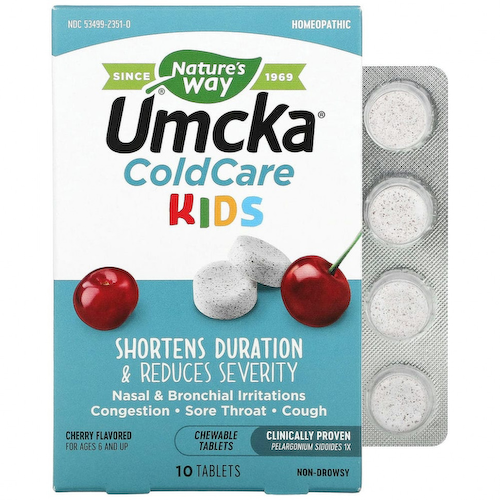 Nature's Way, Umcka, ColdCare Kids, для детей от 6 лет, вишня, 10 жевательных таблеток #1