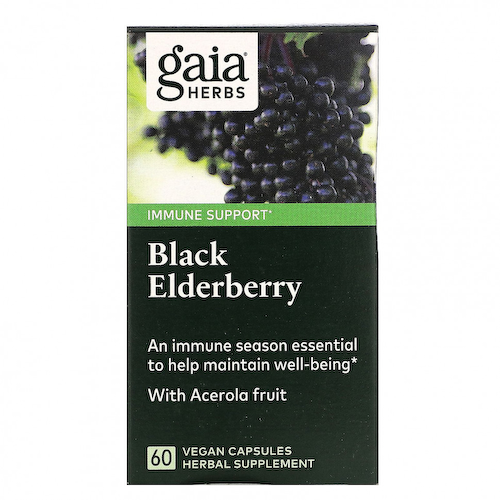 Gaia Herbs, черная бузина с фруктами ацеролы, 60 веганских капсул #1