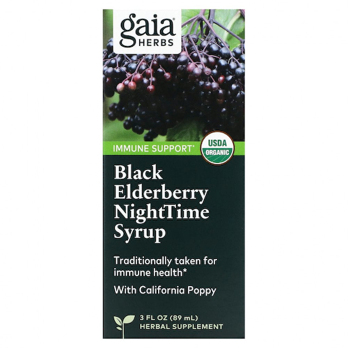 Gaia Herbs, Ночной сироп из черной бузины, 89 мл (3 жидк. Унции) #1