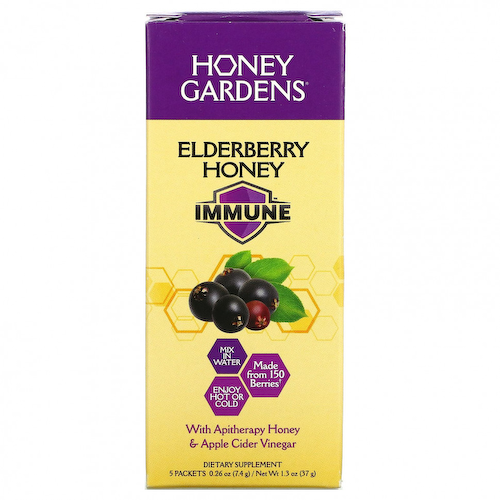 Honey Gardens, Мед из бузины, для иммунитета, 5 пакетиков по 7,4 г (0,26 унции) #1