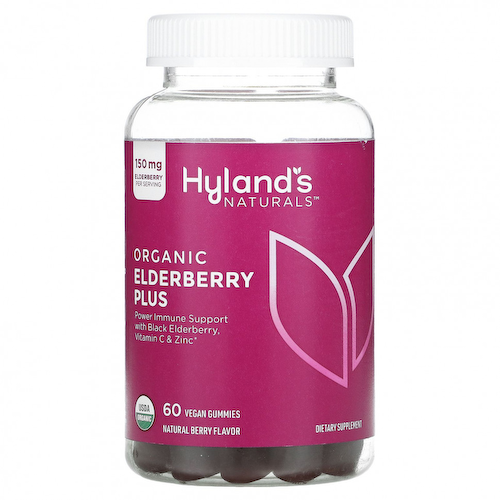 Hyland's, Органическая бузина с жевательными мармеладками, натуральные ягоды, 60 веганских жевательных таблеток #1