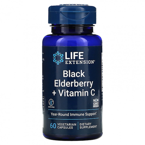 Life Extension, черная бузина с витамином C, 60 вегетарианских капсул #1