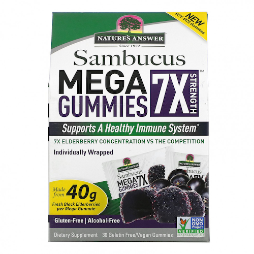Nature's Answer, Sambucus Mega Gummies 7X Strength, черная бузина, 30 вегетарианских жевательных мармеладок без желатина #1