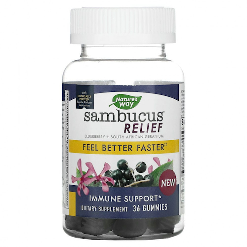 Nature's Way, Sambucus Relief, поддержка иммунитета, бузина и южноафриканская герань, 36 жевательных таблеток #1