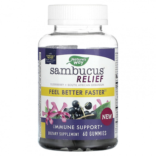 Nature's Way, Sambucus Relief, поддержка иммунитета, бузина и южноафриканская герань, 60 жевательных таблеток #1