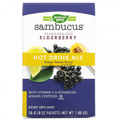 Nature's Way, Sambucus, смесь для приготовления горячих напитков, стандартизированная бузина, мед, лимон и ягоды, 10 пакетиков по 5,1 г (0,18 унции) #1